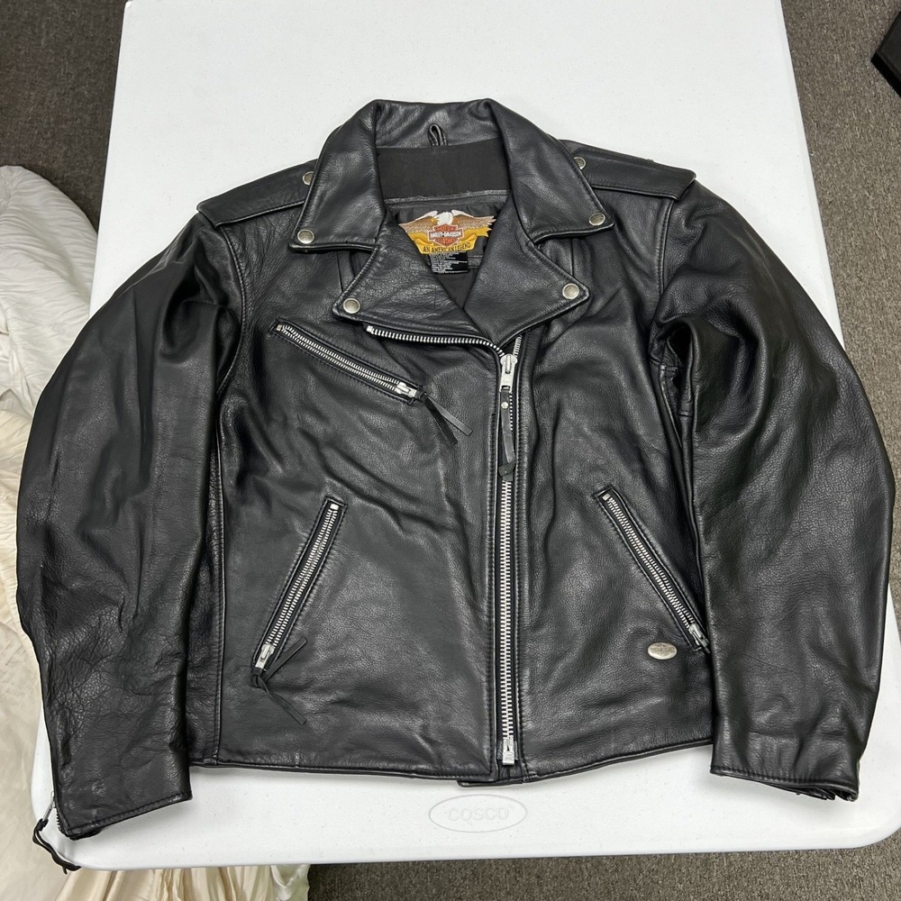 Harley Davidson Leather Biker Jacket Womens L Black Asymmetrical Zip Moto G1